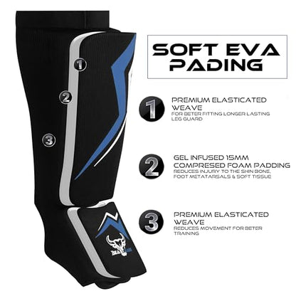 BEAST RAGE Shin Guards for Kickboxing, Instep Sleeves Pads for Muay Thai MMA Training, Martial Arts Boxing, Elasticated Padded Leg Foot Protector for Karate BJJ Taekwondo Gear