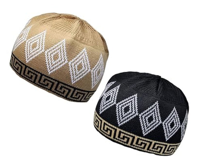 Set 2 PCS Muslim Beanies Kufi Hat for Men AMN-225B Skull Cap Islam Taqiyah Takke Eid Ramadan Gift - color: Color C
