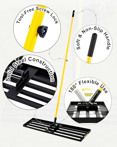 Lawn Leveling Rake, 45"x10" Heavy Duty Sand Leveling Tool with 7FT Long Handle, Steel Golf Rake for Soil, Compost, Gravel, Lawn Leveler for Yard, Garden, Golf Course, Landscaping Level Tool - style: 7FT 45"x10"