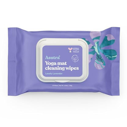 ASUTRA Yoga Mat Cleaning Wipes (Lovely Lavender), 1 (1 Pouch = 30 Wipes) | Pouch (30 Wipes) - No Slippery Residue, Deep-Cleansing for Fitness Gear & Gym Equipment - size: 1 Pouch (30 Wipes)