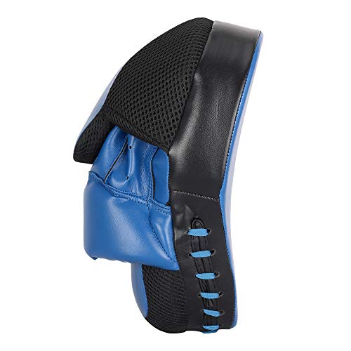 Curved Punching Mitts for Focused Hand Target Bag to Punch & Kickboxing, MMA Muay Thai Home Gym Training Pads for Men and Women - color: Black & Blue