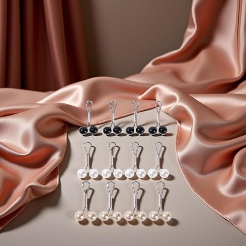 12Pcs Multicolor Headscarf Pearl Pins Clips U Shape Hijab Scarf Lady Muslim Scarf Shawl Clips Scarf Brooches Pin Jewelry Accessories (Black&White&Gold)
