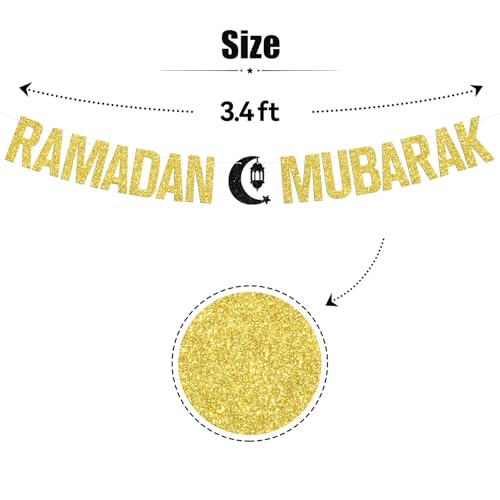 Ramadan Mubarak Banner, Eid Mubarak Festival Party Hanging Decorations, Ramadan Kareem/Happy Eid, Hajj Mubarak Umrah Mubarak Islamic Party Decorations Supplies
