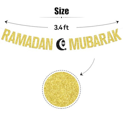 Ramadan Mubarak Banner, Eid Mubarak Festival Party Hanging Decorations, Ramadan Kareem/Happy Eid, Hajj Mubarak Umrah Mubarak Islamic Party Decorations Supplies