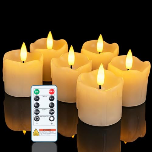 Homemory 2"x2" Real Wax Flameless LED Votive Candles, Timer Remote, 6 Pack - color: Drip (6 Pack, Remote)