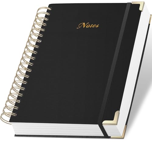Spiral Notebook Journal, 328 Pages Linen Hardcover College Ruled Notebook, Lined Thick Journals for Women Men, A4 Thick Spiral Journal for Writing, 100GSM Paper, Cute Notebooks for Work School - color: A-Notes-Black, size: A4(8.5INCH×11INCH)