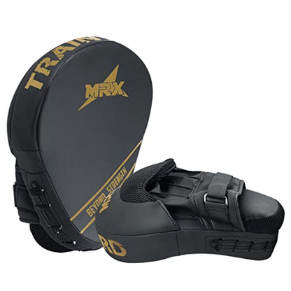 MRX Gel Tech Boxing Hook & Jab Pads MMA Focus Punching Mitts Training Thai Kick Strike Shield Curved Black/White - color: Black/Golden