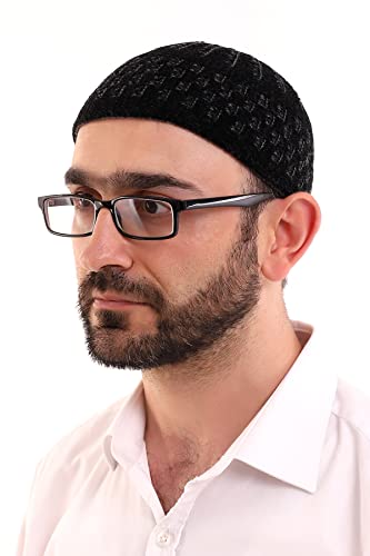 ihvan online Turkish Muslim Winter Velvet Kufi Hats for Men, Taqiya, Takke, Peci, Islamic Caps, Islamic Gifts, Standart Size - color: Black Grey