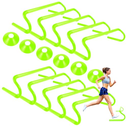 10 Pcs 6" Speed Agility Training Hurdles with 6 Marker Cone Durable Training Hurdle Agility Plyometric All Purpose Speed Hurdle Equipment for Athletes Soccer Basketball Football Practice - color: Green