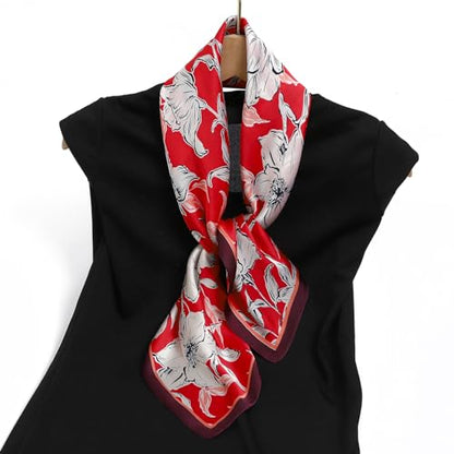 STARWHISPER 27" Square Head Scarf for Women Silk Feeling Satin Scarf Women Fashion Silk Scarf for Wrapping Hair - color: Flowers2