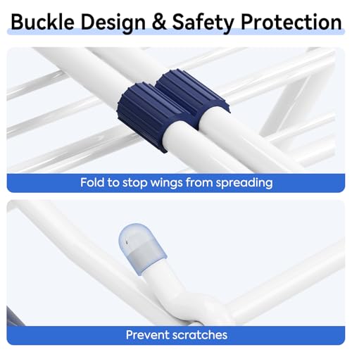 Clothes Drying Rack with 4-Gullwing, White, 55.12"*37.8"*17.52" | Foldable Free-standing Metal Drying Rack Clothing, Indoor & Outdoor Use, Space-saving, Dormitory, Balcony, Patio