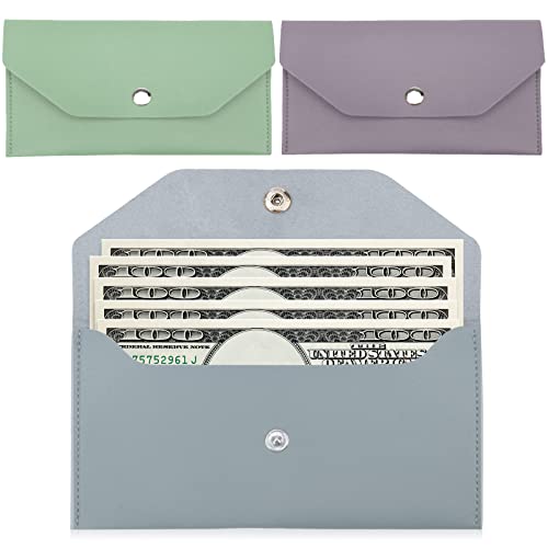 3 Pieces Money Cash Envelopes Bag, Pletpet PU Leather Cash Money Pouch Cash Wallet Envelope Reusable Budget Envelope for Spring Festival Wedding Birthday Graduation Holidays(Blue, Purple, Green) - color: Blue, Purple, Green