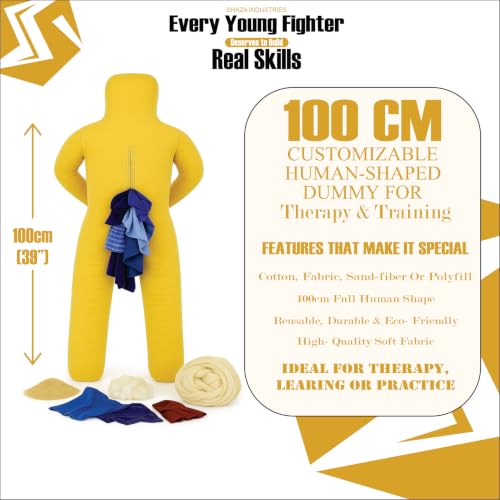 Kids Grappling Dummy, Premium Canvas, Double Stitched, Life-Like Training Dummy 100cm unfilled - color: Yellow
