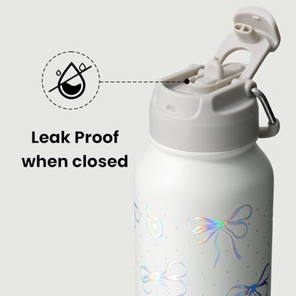 BOTTLE BOTTLE 32oz Insulated Water Bottle with Pill Box | Stainless Steel,Sport Water Bottle, with Straw Dual-use Lid and Pill Box, Design for Gym - color: bling bow