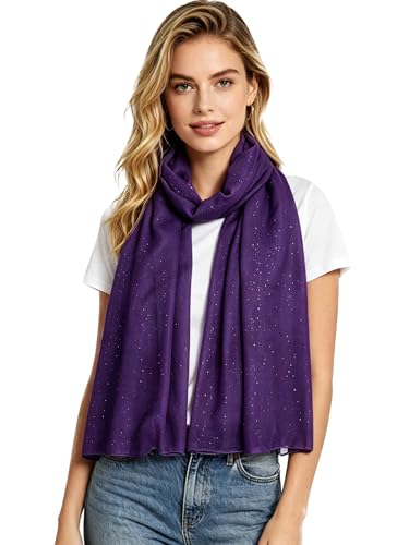 Lina & Lily Solid Shimmer Sparkle Glitters Sheer Maxi Shawl Scarf Hijab Lightweight - color: #19 Dark Purple