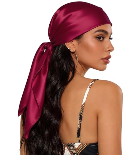 Sumolux Head Hair Scarf for Women 35" Like Satin Silk Scarf Hair Wrapping Night Bandana Large Square Scarves - color: A Solid Burgundy