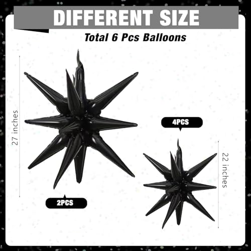 6 Pcs Black Star Foil Balloons One-Piece 14-Pointed Star Balloon 4D Starburst Cone Mylar Balloon 22inch Christmas Birthday Wedding Wedding Anniversary Party Supplies (22&27 Inches Black) - color: 22&27 Inches Black