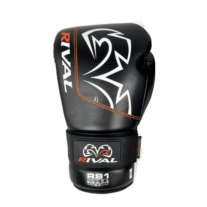 RIVAL Boxing RB1 2.0 Ultra Bag Gloves, Hook and Loop Closure, Super-Resistant Microfiber, High-Density Foam, Breathable Mesh Palm - color: Black, size: Medium