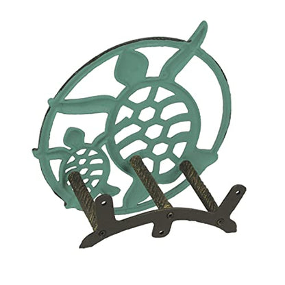 Sea Turtle Garden Hose Holder, 11.75 Inch Diameter Verdigris Cast Iron | Wall Mounted, 5.75 Inch Deep, Holds About 75 Feet of Hose, Three-Point Mounting Hardware Included - color: Sea Turtle - Green