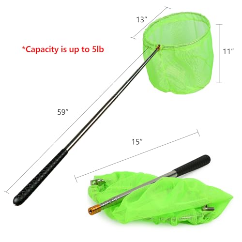 RESTCLOUD Bait Net and Fishing Landing Net with Telescoping Pole Handle Extends to 59 inches - color: Green