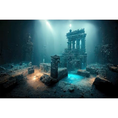 Fantasy Lost Underwater City Aquarium Background Misty Ancient Temple Stone Columns Fish Tank Background Under Water Magical Foggy Ruined Atlantis Buildings Reptile Tank Enclosure Backgrounds 30x18in - color: Light Blue, size: 30(W)x18(H)inches/ 75(W)*45c
