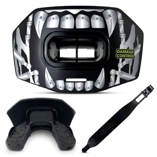 DAMAGE CONTROL Youth Football Mouth Guard – Breathable No Boil Mouthpiece, Protects Lips & Teeth, Works with Braces, Includes Helmet Strap – Sports Gear & Accessories (Terror Bite) - color: Terror Bite