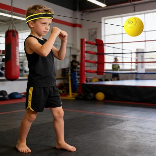 Boxing Reflex Ball Headband Multifunctional Fun Effective Hand Eye | Kids Beginners Punching Headband for Professionals Enthusiasts Beginners Amateurs Lovers Families Friends - color: Yellow ball