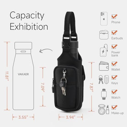 VAKAER Magnetic Gym Bag, Water Bottle Carrier Holder with Phone Pocket & Adjustable Strap,10 Ultra-Strong Magnets Stick to Fitness equipment, Workout Accessories Pouch for Women & Men, Black - color: Black