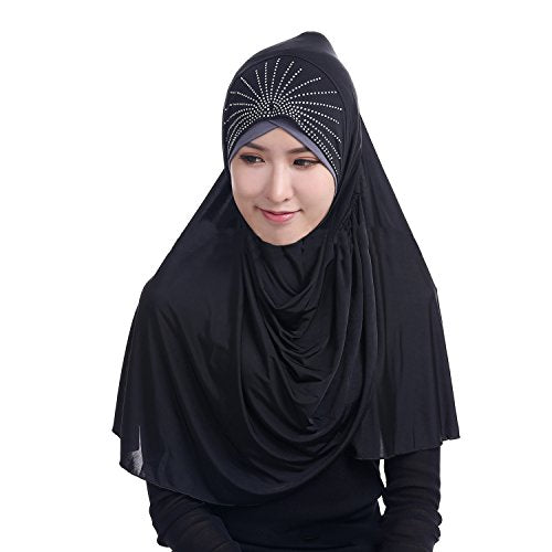 Women Soft One Piece Hijab Long Muslim Turban Islamic Full Head Scarf - color: Black