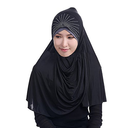 Women Soft One Piece Hijab Long Muslim Turban Islamic Full Head Scarf - color: Black