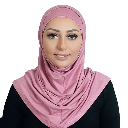 AL AMIRA Hijab Set – Modest 2 Piece Pull-On Headscarf for Women | Soft Cotton Undercap & Scarf Combo for Prayer or Daily Wear - color: Dusty Rose