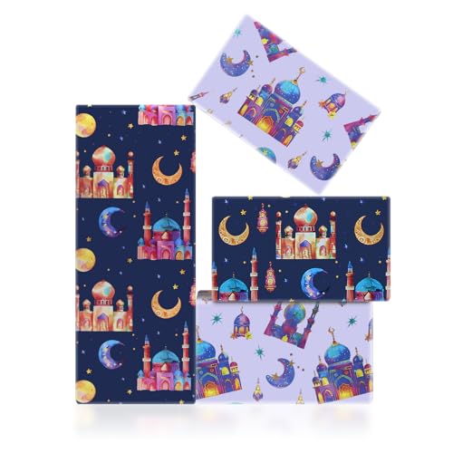 Eid Wrapping Paper,4 Sheet Colorful Mosque Moon Star Ramadan Eid Mubarak Al-Fitr Al-Adha Wrapping Paper Pink Blue Purple Islamic Holidays Gift Wrap Paper for Islamic Muslim Party Favors,28 x 20 Inch