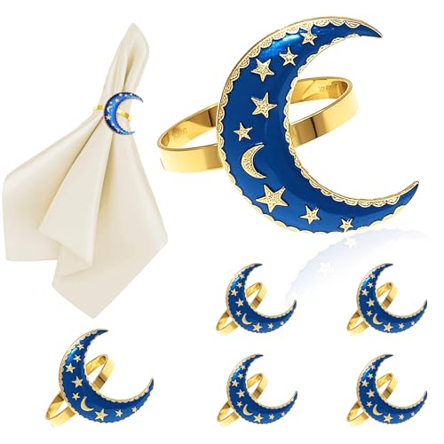Blue Moon Napkin Rings Set of 6 for Christmas New Year Table Decor - style: Moon