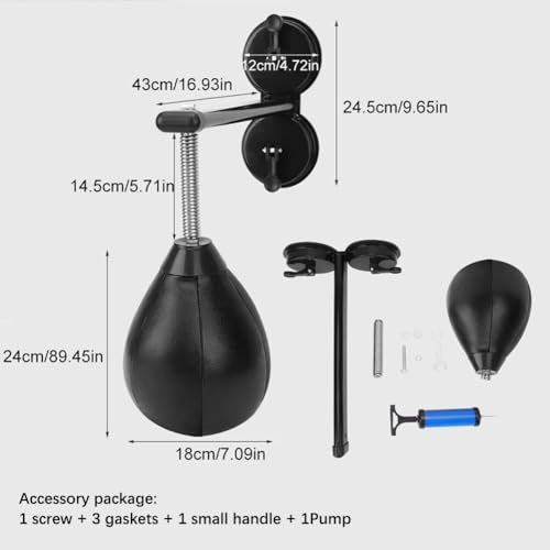 Boxing Speed Ball, Suction Cup Sandbag Height Adjustable Boxing Reflex Ball Speed Ball, 360° Rotating Wall-Mounted Leather Boxing Ball, Suitable for Men,Children,Adults - color: Black