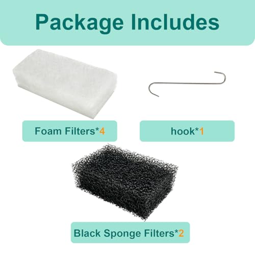5-Pack Aquarium Filter Media Set Compatible with SYSENCIAGA 1.2 Gallon Desktop Fish Tank 3500 Self-Cleaning Smart Aquarium (Includes 2 Sponge Filters, 2 Foam Filters & 1 Filter Hook)