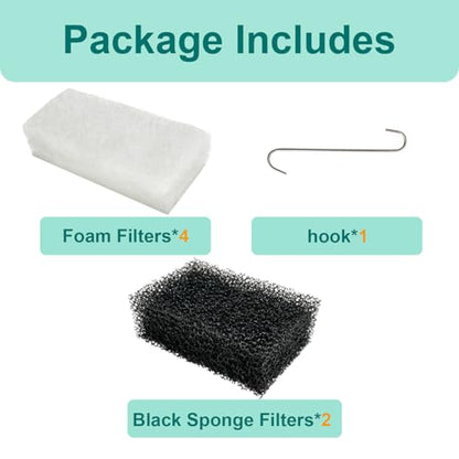 5-Pack Aquarium Filter Media Set Compatible with SYSENCIAGA 1.2 Gallon Desktop Fish Tank 3500 Self-Cleaning Smart Aquarium (Includes 2 Sponge Filters, 2 Foam Filters & 1 Filter Hook)