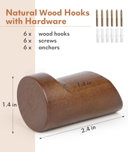 Optish Wood Wall Hooks for Hanging, 8 Pack Hat Hook for Walls, Coat Hook Wall Mount, Backpack Hooks for Walls, Bathroom Towel Hanger (Walnut) - color: Walnut