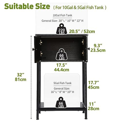 LAQUAL 10 Gallon Fish Tank Stand with Cabinet, Double Aquarium Stand for 10 & 5 Gallon Fish Tank, Heavy Metal Stand with Stable Structure, Adjustable Table Feet & Anti-tilt Device - Black - color: Black 5-10Gallon, size: 5-10Gallon