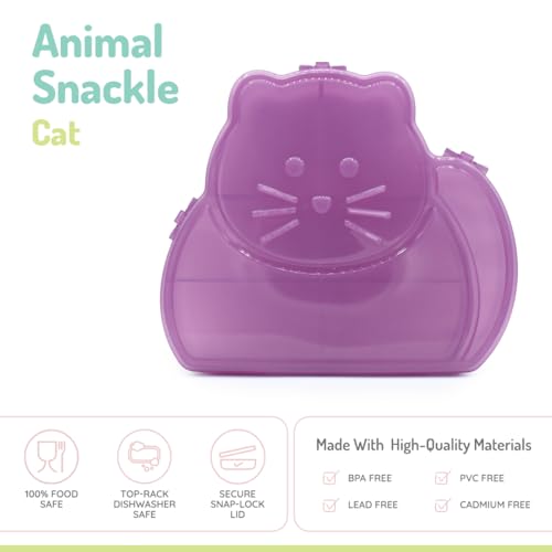 melii Animal Shaped Snackle Box - Divided Snack Container, Food Storage for Kids, Removable Dividers, Arts & Crafts, Beads, BPA-Free - Cat - color: Cat