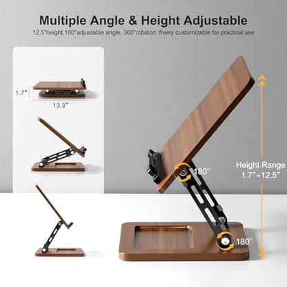 OPTIXCELL Book Stand for Reading with Light, Book Holders for Reading Hands Free, Adjustable Height & Angle, Fits Cookbook Recipe, Textbook, Foldable for Kitchen, Office, School,Gift for Book Lovers - style: Book Stand (Light)