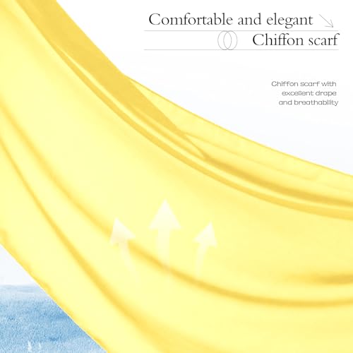 Chiffon Scarf,Soft Breathable Chiffon Shawls and Wraps,Silky Women's Hijab for Evening Dresses Wedding Bridal Scarves - color: Light Yellow, size: 67 x 28 inches