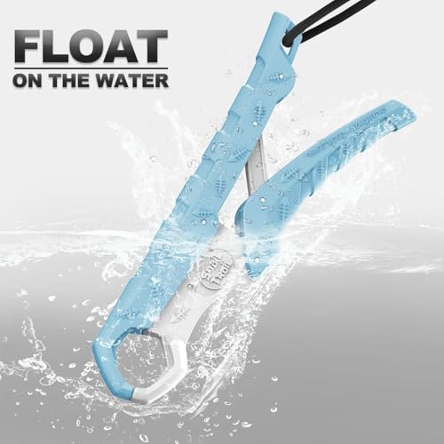 7.5'' Floating Fish Gripper, Fishing Grabber | Catfish Mouth Pliers, Caught Bass Holder, Fish Scale Hook Clamp, Saltwater Lip Grip Tool with Lanyard, Gifts for Men - color: Blue-white