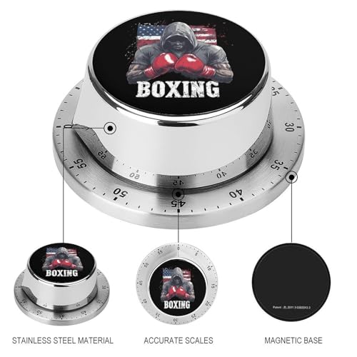 U.S. Flag Boxing Funny 60 Minute Timer Mechanical Stainless Steel Timers for Kitchen Cooking Outdoor