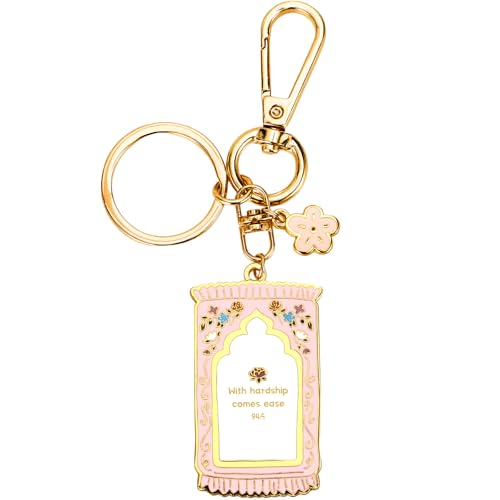 Islamic Keychain – Gold-Plated Enamel Muslim Keychain with Quran Verse & Charms, Islamic Gifts for Women & Men - color: Pink