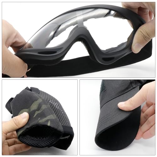 Airsoft Mask with Goggles, Foldable Half Face Airsoft Mesh Mask with Ear Protection for Paintball Shooting Cosplay CS Game - color: 1-BCPCP~3PCS, size: 3pcs