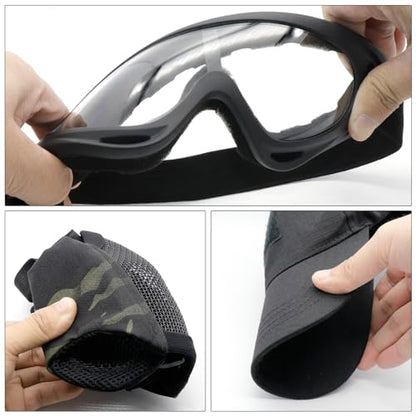 Airsoft Mask with Goggles, Foldable Half Face Airsoft Mesh Mask with Ear Protection for Paintball Shooting Cosplay CS Game - color: 1-BCPCP~3PCS, size: 3pcs