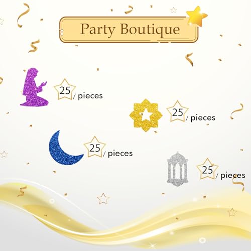 100pcs Eid Mubarak Confetti, Gold Glitter Ramadan Kareem Table Confetti for Muslim Islamic Party, Eid Paper Cut Outs, Holiday Festival Birthday Party Table Decoration - style: Mubarak-1