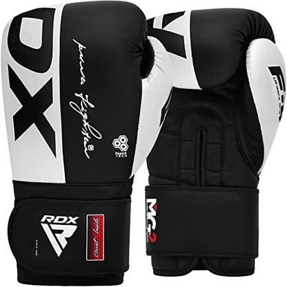 RDX Boxing Gloves, Maya Hide Leather Training Gloves for Muay Thai, Kickboxing, Sparring, Punch Bag, Punching Bag, Kickboxing Gloves, Martial Arts Training, Home Gym, Men, Women, 8 10 12 14 16 oz - color: WHITE/BLACK, size: 14OZ