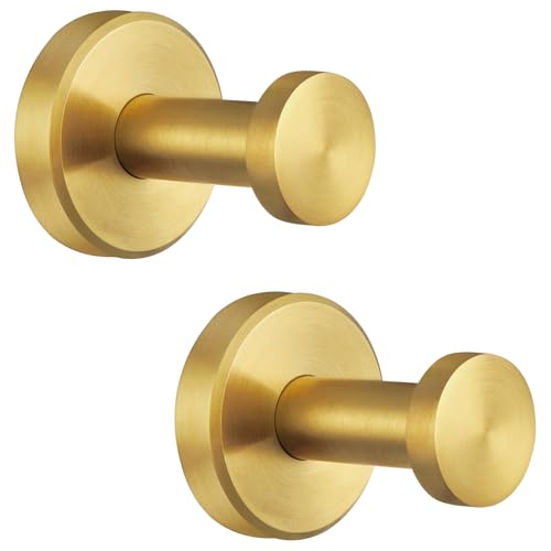 APLusee Brushed Gold Bathroom Towel Hooks 2 Pack, 304 Stainless Steel Robe Hooks for Kitchen Garage, Wall Mounted - color: Brushed Gold, size: 2 Pack
