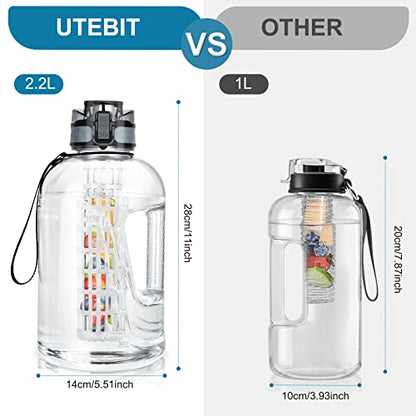 UTEBIT 74oz Fruit Infuser Water Bottle, BPA Free & Leak Proof, Clear | Half Gallon Insulated Sports Water Bottle With Straw, 2.2L Ex Large Water Jug with Strap for Gym, Camping, Travel, Outdoor - style: 74OZ